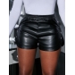 Side Button PU Leather Shorts High Waist Solid Split Short HY814