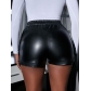 Side Button PU Leather Shorts High Waist Solid Split Short HY814