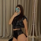 Leather shorts with high waistband and buttocks, PU leather bottom, elastic tight and sexy hot pants HY817