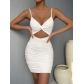 V-neck pleated short dress with sexy buttocks cut out dress ZY22327