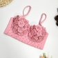 3D Rose Blossom Pearl Fishbone Chest Waist length Short Shaped Wrap up Vest Style Bra KNN8577