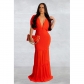 Women's solid color pleated V-neck sleeveless long dress dress C6363
