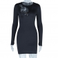 Sexy Hollow Out Chest Open Round Neck Long Sleeve Hip Wrap Celebrity Dress JD298213