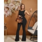 Fashionable solid color knotted high elastic wide leg jumpsuit MX6123