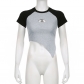 Slim Fit Short Contrast Raglan T-shirt Design Asymmetric Open Umbilical Hollow Letter Top HGMDT02704