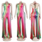 Printed strapping jumpsuit nightclub uniform A7283