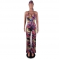 Sleeveless suspender with painted print backless long jumpsuit with headscarf LS6516
