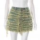 Bright tassel tight bulletless denim short skirt half length skirt K23SK201