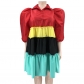 Spliced contrast color bubble sleeve large swing skirt for women's dress in large size OSS23201
