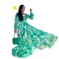 Beach chiffon dress, flower printed large swing dress, women's dress D2243