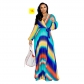 Beach chiffon dress, flower printed large swing dress, women's dress D2243