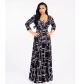 Sexy and fashionable digital printed large swing dress D2261