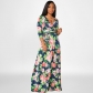 Flower printed high waisted large size women's dress with waistband OSS22421