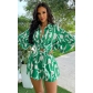 Loose printed long shirt casual women's shorts set two-piece YLY10188