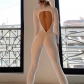 Women's sexy backless contrast stitching high waisted tight casual sports jumpsuit K21Q10712