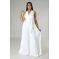 V-neck sleeveless backless style street pleated wide leg jumpsuit YLY10037