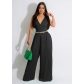 Sleeveless Style Casual V-neck Waist Fold Loose Wide Leg Jumpsuit YLY10093