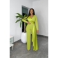 Long sleeved V-neck temperament waistband dress Spring and Autumn slim fitting women's straight tube jumpsuit YLY9884