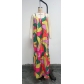 Deep V Open Back Dress Bohemian Floral Strap Long Dress sc9103