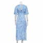 Short sleeved satin drape creates a slimming, backless style printed long dress LYQ11659H