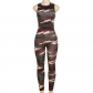 Women's sleeveless printed camouflage slim fitting high waisted sports jumpsuit K23Q30326