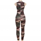 Women's sleeveless printed camouflage slim fitting high waisted sports jumpsuit K23Q30326