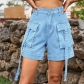 Denim Cargo pants Casual pocket shorts Elastic waist women MN2119