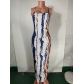 Women's colored graffiti low cut dress long skirt FFD1262