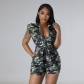 One Piece Short Sleeveless Sexy Camo Hollow out Polo Neck Slim One Piece TD2312