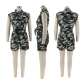 One Piece Short Sleeveless Sexy Camo Hollow out Polo Neck Slim One Piece TD2312