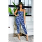 Women's casual cotton sexy strapless camouflage suspender jumpsuit JP1083