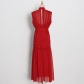 Chiffon small standing neck solid color patchwork slim fitting long swing dress VDR83438