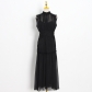 Chiffon small standing neck solid color patchwork slim fitting long swing dress VDR83438