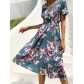 Summer floral print short sleeved dress XML19821
