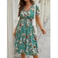 Summer floral print short sleeved dress XML2299