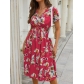 Summer floral print short sleeved dress XML2299