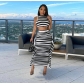 Black and white striped pleated skirt skirt two-piece set Z60868