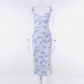 Eyelash lace split floral suspender dress JY23202PF
