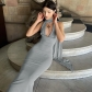 Slim fitting niche design with aesthetic style long skirt collar hanging neck open back dress YL23171
