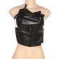 Fashionable and sexy PU faux leather solid color bra pleated and slim fitting street top K23L31202