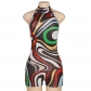 Women's printed sexy backless round neck short sports jumpsuit K23Q30732