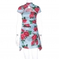 High neck cheongsam style short skirt printed slim fitting dress D3512627W