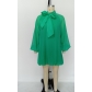 Women's bow decorated bubble sleeved loose chiffon dress with lining L497