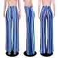 Women's colorful striped knitted hollowed out jacquard fashionable zippered wide leg pants GL6685