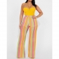 Women's colorful striped knitted hollowed out jacquard fashionable zippered wide leg pants GL6685