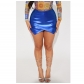 Fashionable solid color elastic gilded zipper cross over shorts and skirt pants GL6658