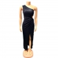 Women Fashion Popular One Shoulder Split Beaded Dress Y1214