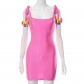 Solid casual smiley face tie slim fitting sleeveless suspender short dress K23DS286