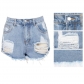 Fashionable and versatile slim fitting, washed and torn denim bulletless shorts HSF2299
