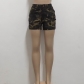 Fashionable slim fitting trend stretch camouflage denim shorts HSF2677